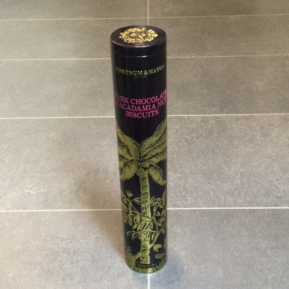 Empty Fortnum & Mason tin, 13.5" x 2.5"